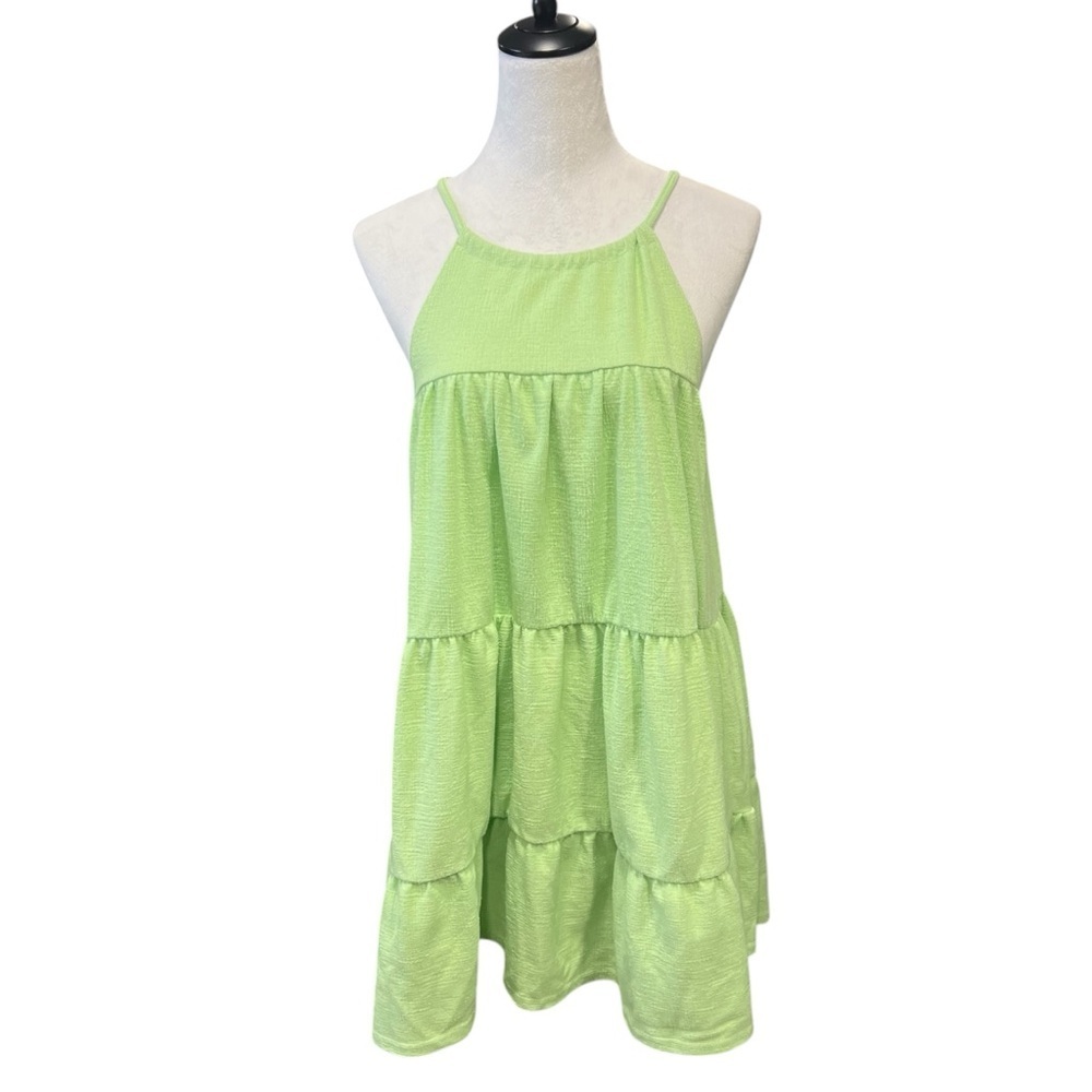 Nasty Gal Lime Green Tiered Sundress with Adjustable Tie Neck (6) EUC